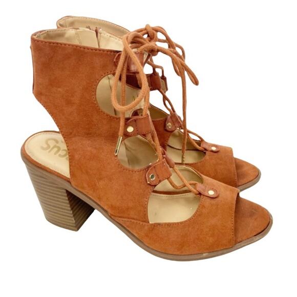 Circus by Sam Edelman Cognac Brown Kiera Strappy Lace Up Heels Sz 8.5 - Picture 2 of 8